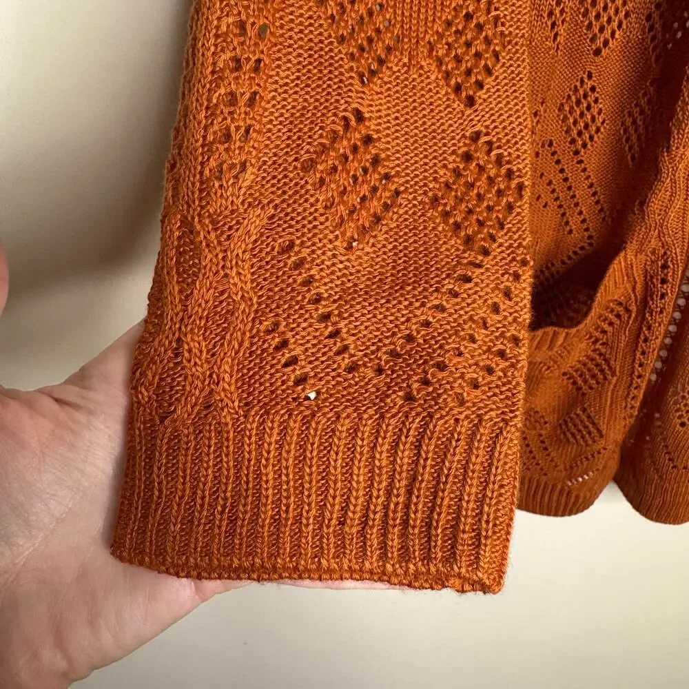 Market & Spruce Cecily Pointelle Open Duster Cardigan Orange NWT Size Small
